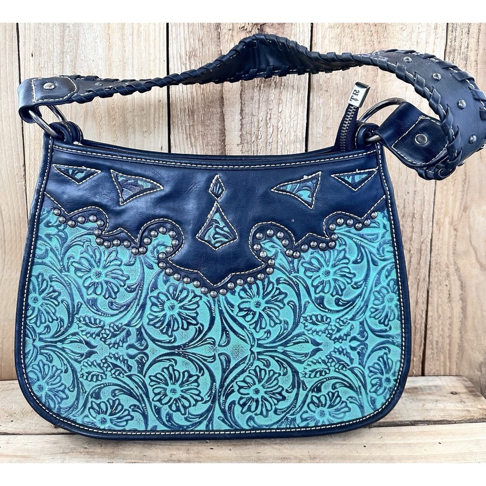 Trinity Ranch Western Cowgirl Purse Floral Tooled Shoulder Bag Grommets